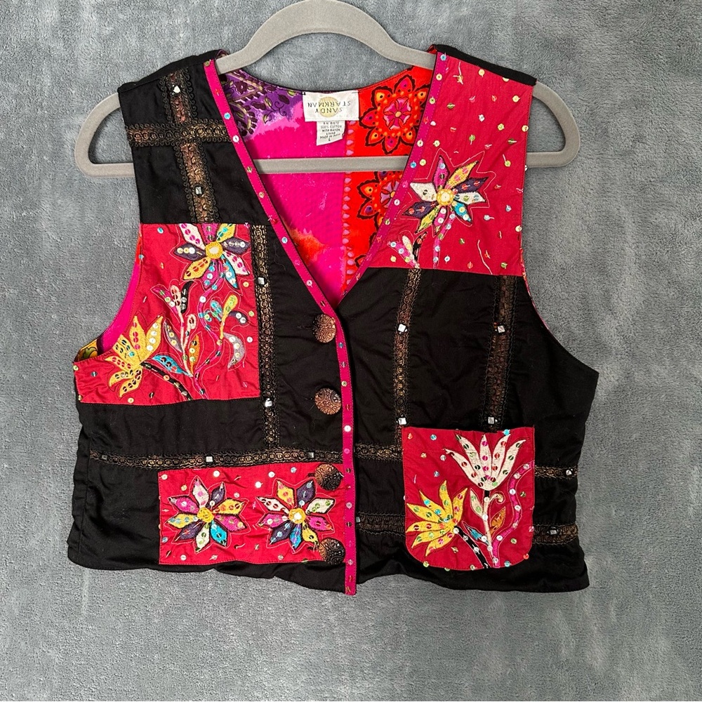 Vintage Sandy Starkman Boho Floral Patchwork Vest size Large